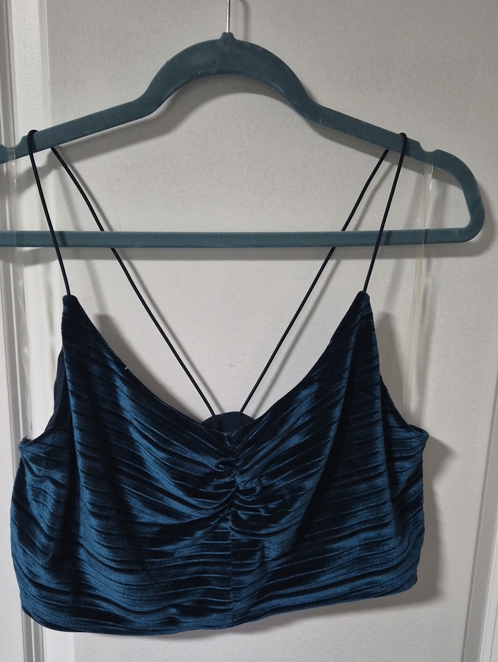 wild fable Teal Blue Ruched Satin Crop Cami